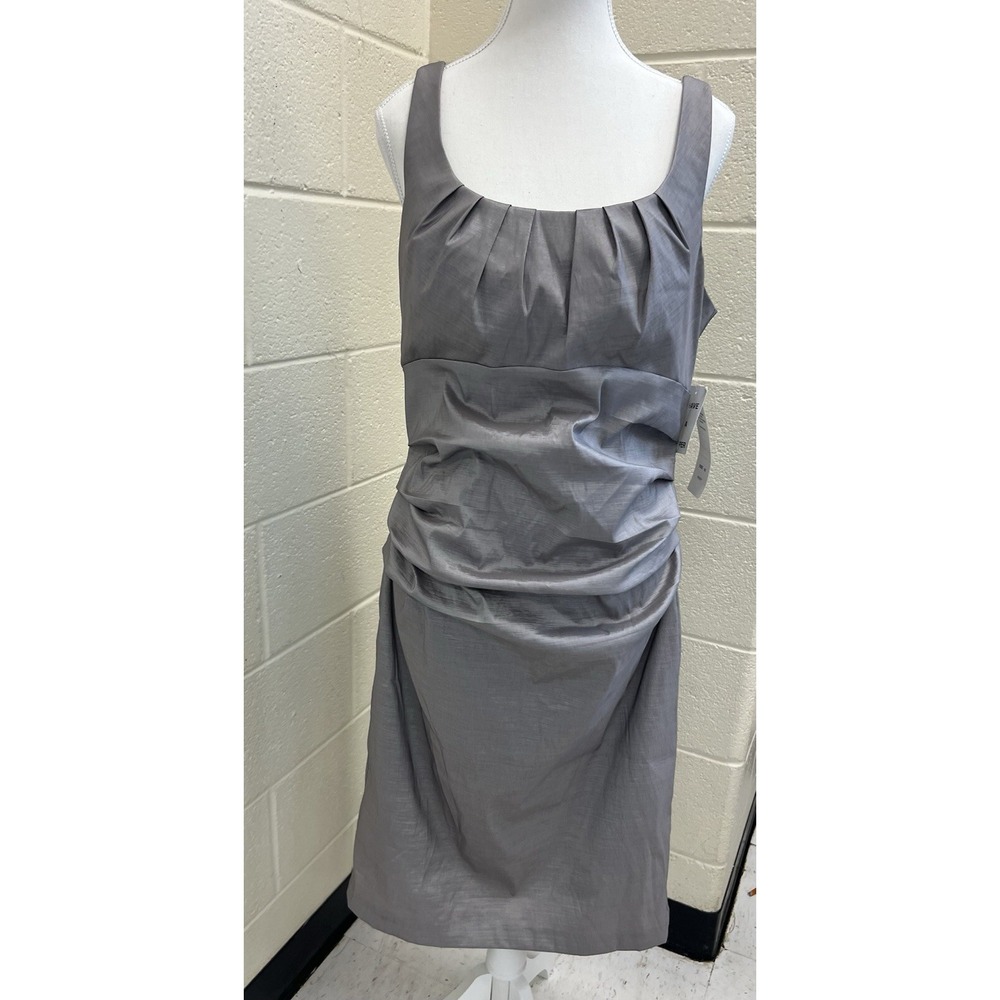 S. L. Fashions Size 16‎ NWT Silver Taffeta Tank Dress Ruched Silver